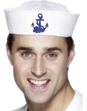 Hvid Matroshat med Blåt Anker
