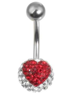 Sparkling Heart Navlepiercing - Hvid/Rød