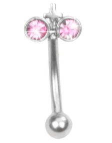 Øjenbrynspiercing med Rosa Sten og Kors - 1.2 x 8 mm
