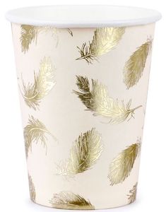 6 stk Lys Ferskenfarget Pappkrus med  Gullprint av Fjær 220 ml