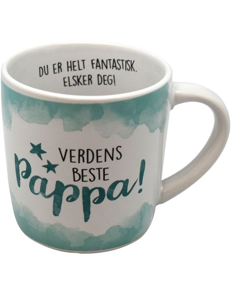 Verdens Beste Pappa - Hvidt og Turkis Krus med Tekst