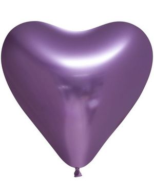 6 stk 30 cm - Glossy Lilla Hjerteballonger