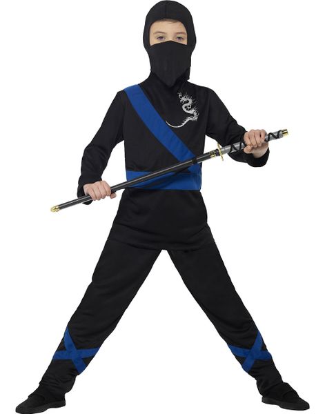 Sort og Blåt Snigende Ninjakostume til Børn