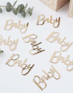 Gullfarget Baby Løkkeskrift Konfetti - Oh Baby