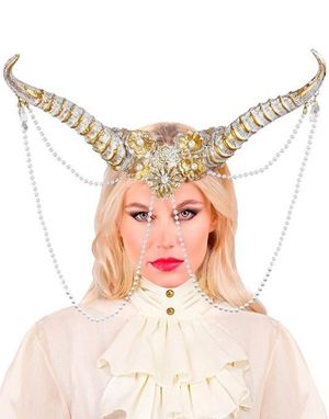 Hovedbeklædning - Hvidt Horn Med Perler Og Flotte Detaljer