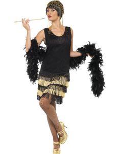 Sort og Guldfarvet Flapper Kostume