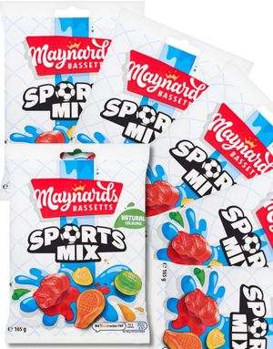 12 stk Maynards Bassetts Sports Mix - Fruktsmakende Vingummi Formet som Sportsutstyr - Hel Eske 1980 gram