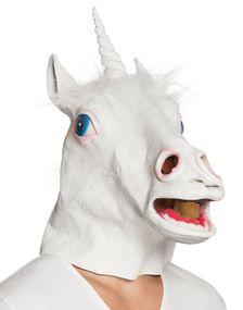 Heldækkende Enhjørning Latexmaske med Hår
