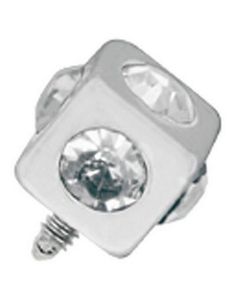 Firkantet Sølvfarvet Dermal Anchor Kugle med Klare Sten - Strl 3 mm kugle med 1,2 mm gevind