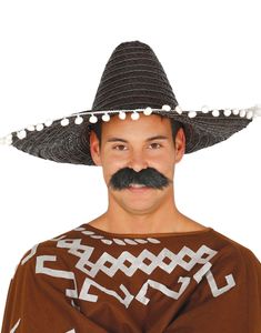 Sort Sombrero med Hvide Kvaster 50 cm