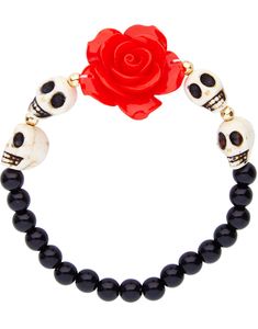 Day of the Dead Armbånd med Perler, Kranier og Rose