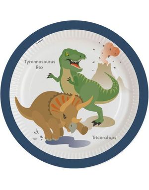 8 stk Happy Dinosaur Tallerkener 18 cm