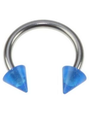 Rund Øjenbrynspiercing med Blå Spike Kugler - 1.2 x 8 mm