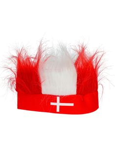 Dansk Supporter Pannebånd med Rødt og Hvitt Hår