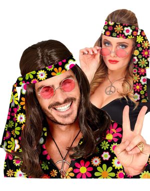 Hippie Pandebånd - Sort med Farverige Blomster