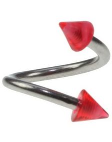 Curve Øjenbrynspiercing med Røde Spikes - 1.2 x 8 mm