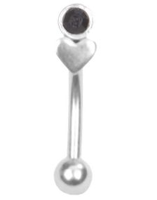 Øjenbrynspiercing med Hjerte og Sort Sten - 1.2 x 8 mm