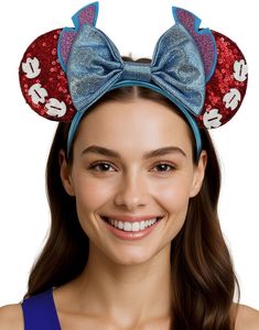 Stitch Inspirert Hårbøyle med Ører og Paljettsløyfe