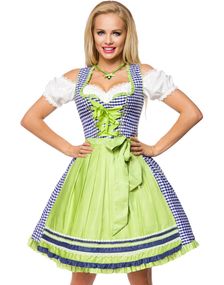 Traditionel Royalblå og Hvid Oktoberfest Korsetkjole i Luksuskvalitet med Forklæde