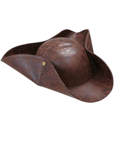 Brun Imiteret Skind Pirat/Sømand Tricorn Hat 