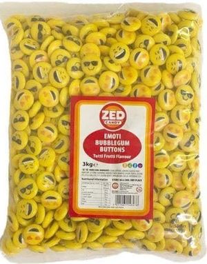 3 kg Zed Emoji Bubblegum-knapper - Kæmpe pose Tutti-Frutti tyggegummi