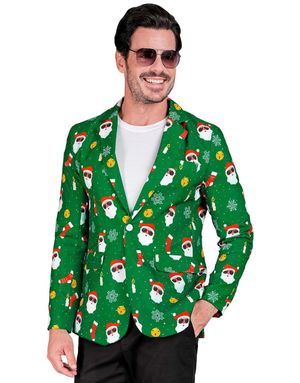 UV Glow Kostymejakke til Herre med Nisser og Julemotiver