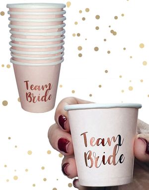 10 stk "Team Bride" Roséguld Shotglas i Papir - Polterabend