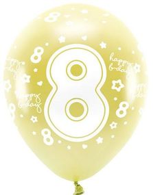 8 Tall - 6 stk Lys Metallisk Gull Tallballonger 33 cm - ECO Ballonger