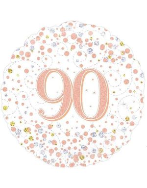 90-års Feiring - Hvit og Rosegull Holografisk Folieballong 45 cm