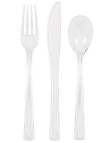 18 stykke genanvendeligt gennemsigtigt plastikbestik