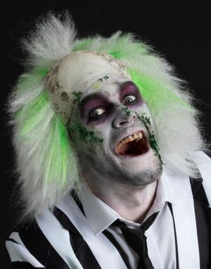 Beetlejuice Hvit og Grønn Lisensiert Parykk