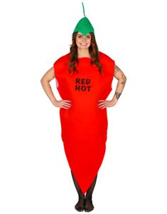 Red Hot - Unisex Chilipepperkostyme med Hatt - Onesize