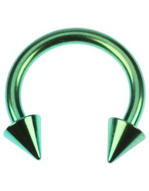 Rund Grøn Øjenbrynspiercing med Spike Kugler - 1,6 x 10 mm