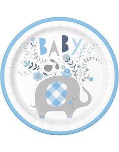 8 stk Baby Blue Elephant Papptallerkener 22 cm