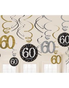 12 stk 60-års Fødselsdag Multifarvede Hængende Swirls