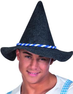 Grå Oktoberfesthat med Hvidt og Blåt Snoet Bånd