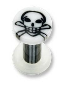 Hvid Piercing Plug med Sort Dødningehoved