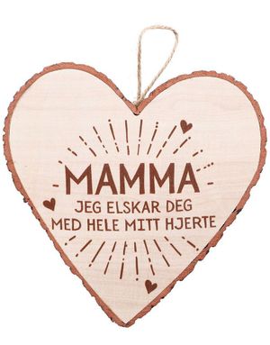 "Mamma - Jeg Elskar Deg Med Hele Mitt Hjerte" Hjerteformet Skilt i Tre 15x15 cm