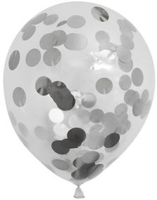 6 stk 30 cm Gennemsigtige Balloner med Store Sølv-Konfetti
