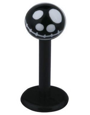 Labret with Jack Skellington Head - Sort/Hvid - Strl 1,2x8x4mm
