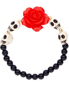 Day of the Dead Armbånd med Perler, Kranier og Rose