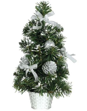 Lite Juletre med Sølvfargede Dekorasjoner 30 cm