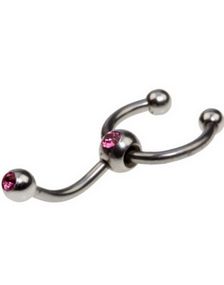 Øjenbrynspiercing med Hestesko og Rosa Sten - 1.2 x 8 mm