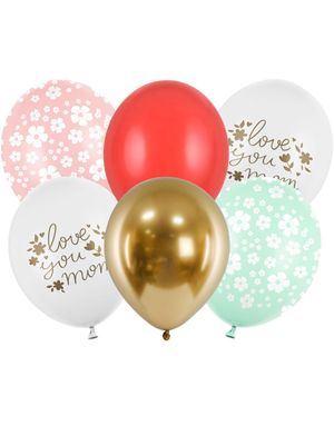 6 stk 30 cm Ballonger - Love You Mom Ballongbukett