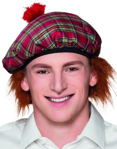 Rød Beret/Skottehat med Hår