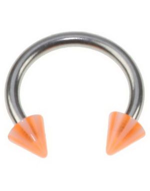 Rund Øjenbrynspiercing med Orange og Hvid Spike Kugler - 1.2 x 8 mm