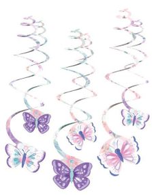 6 stk Hengende Swirl Dekorasjoner med Sommerfugler 61 cm - Flutter Dream