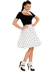 Hvidt 50'er Polka Dot kostumeskørt og Skærf
