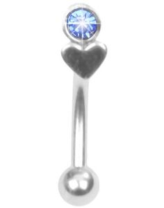 Øjenbrynspiercing med Hjerte og Blå Sten - 1.2 x 8 mm