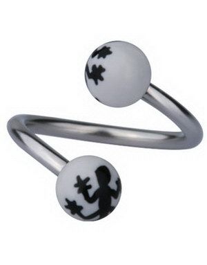 Øjenbrynspiercing med Salamander - Hvid/Sort - 1.2 x 10 mm